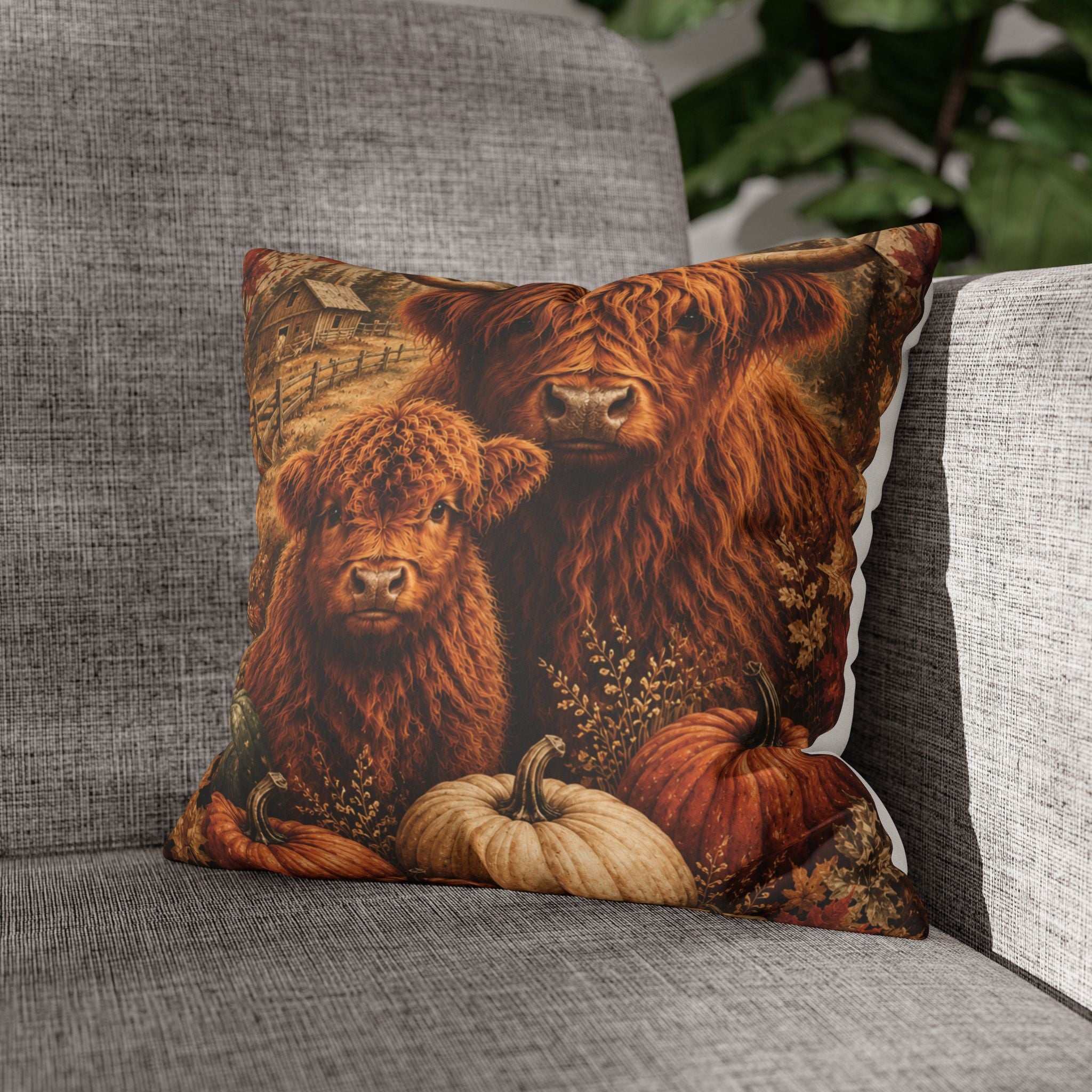 Autumn Highland Cow Pillow