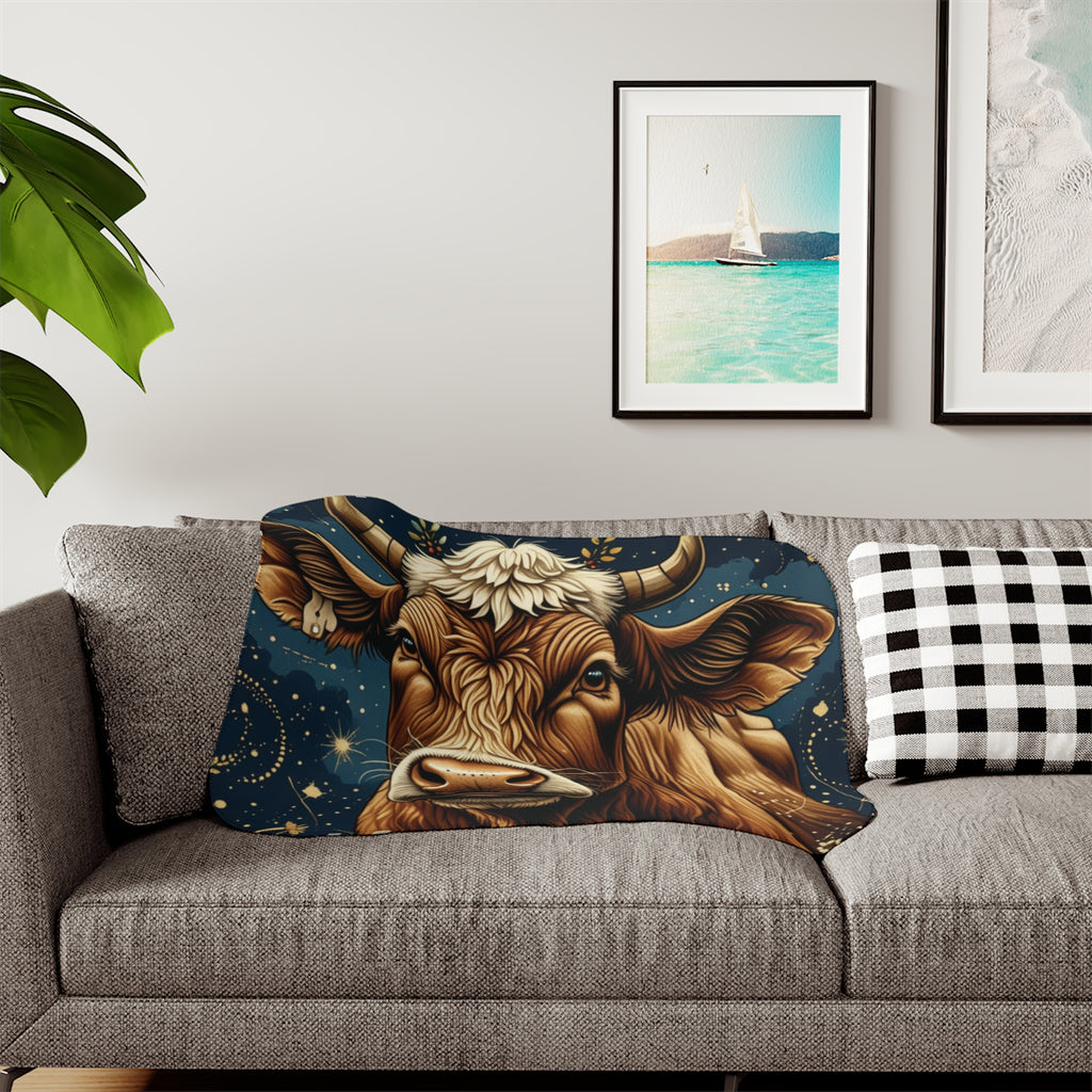 Brown Cow Illustration Sherpa Blanket | Rustic Farmhouse Animal Throw