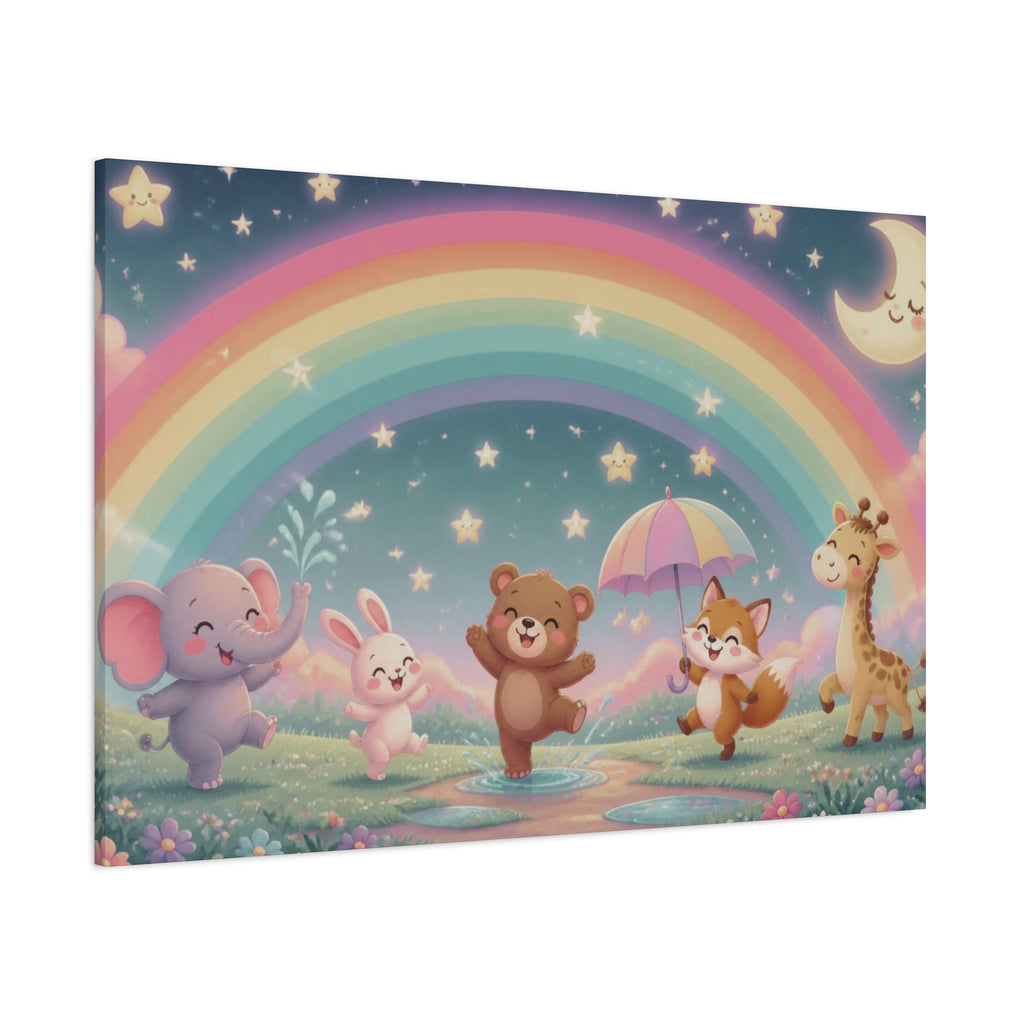 Dancing Forest Animals Rainbow Canvas | Nursery