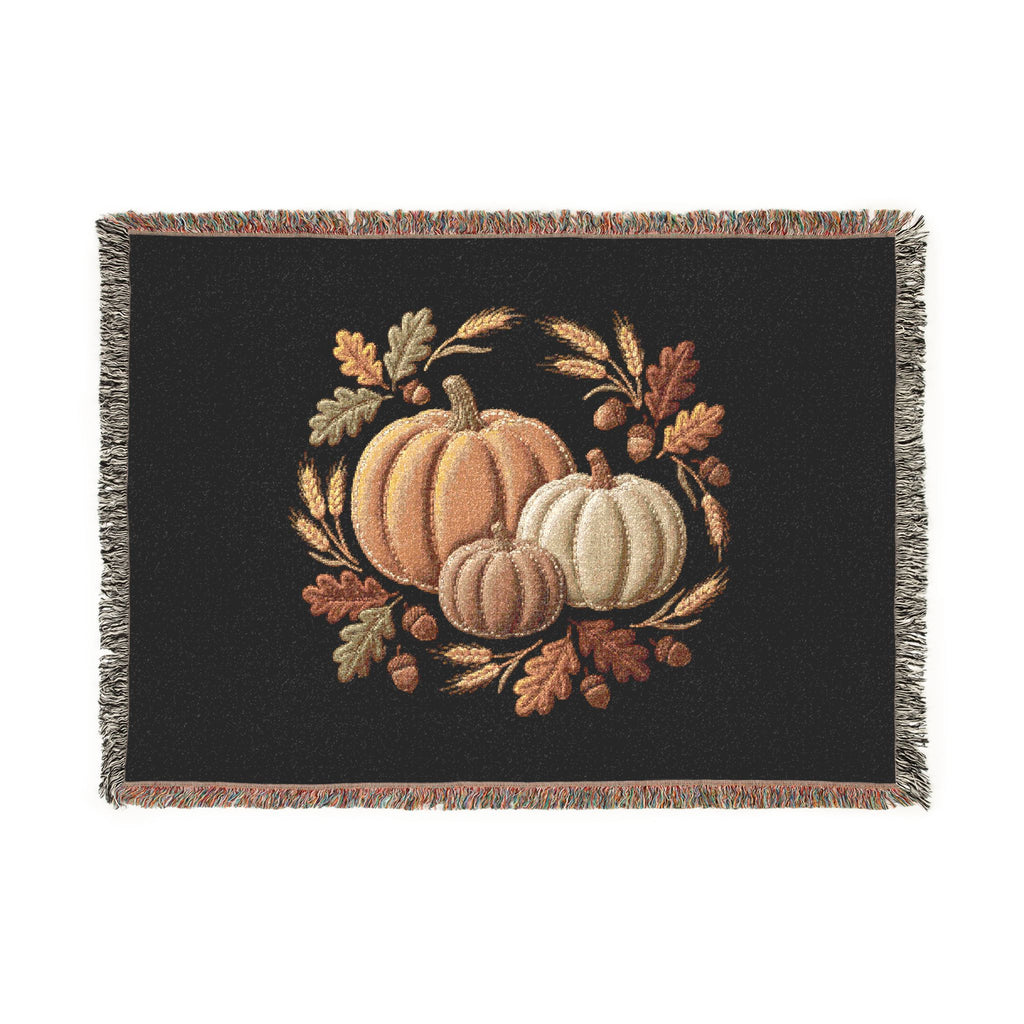 Autumn Pumpkin Woven Blanket | Fall Harvest Throw, Harvest Pumpkins Tapestry
