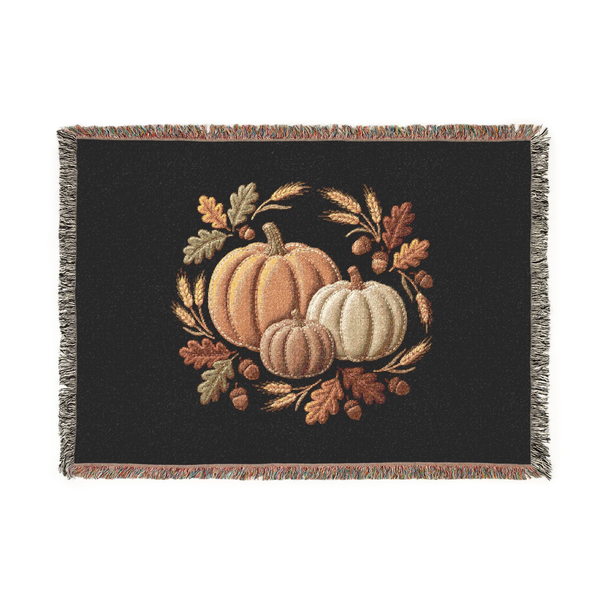 Autumn Pumpkin Woven Blanket | Fall Harvest Throw, Harvest Pumpkins Tapestry
