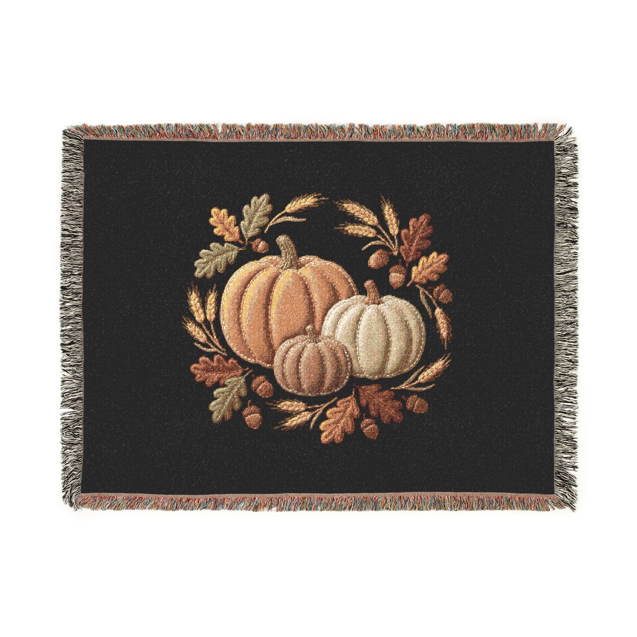 Autumn Pumpkin Woven Blanket | Fall Harvest Throw, Harvest Pumpkins Tapestry