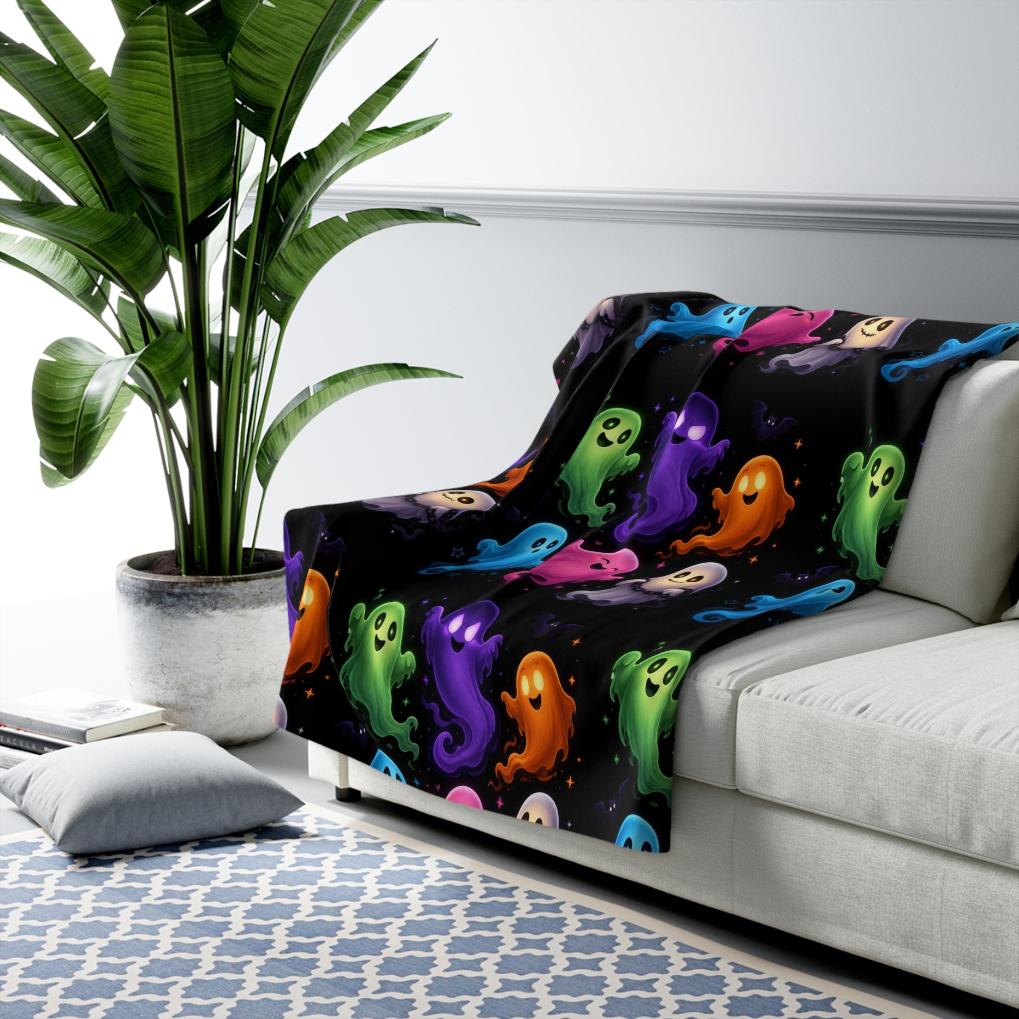 Colorful Ghosts Sherpa Fleece Blanket