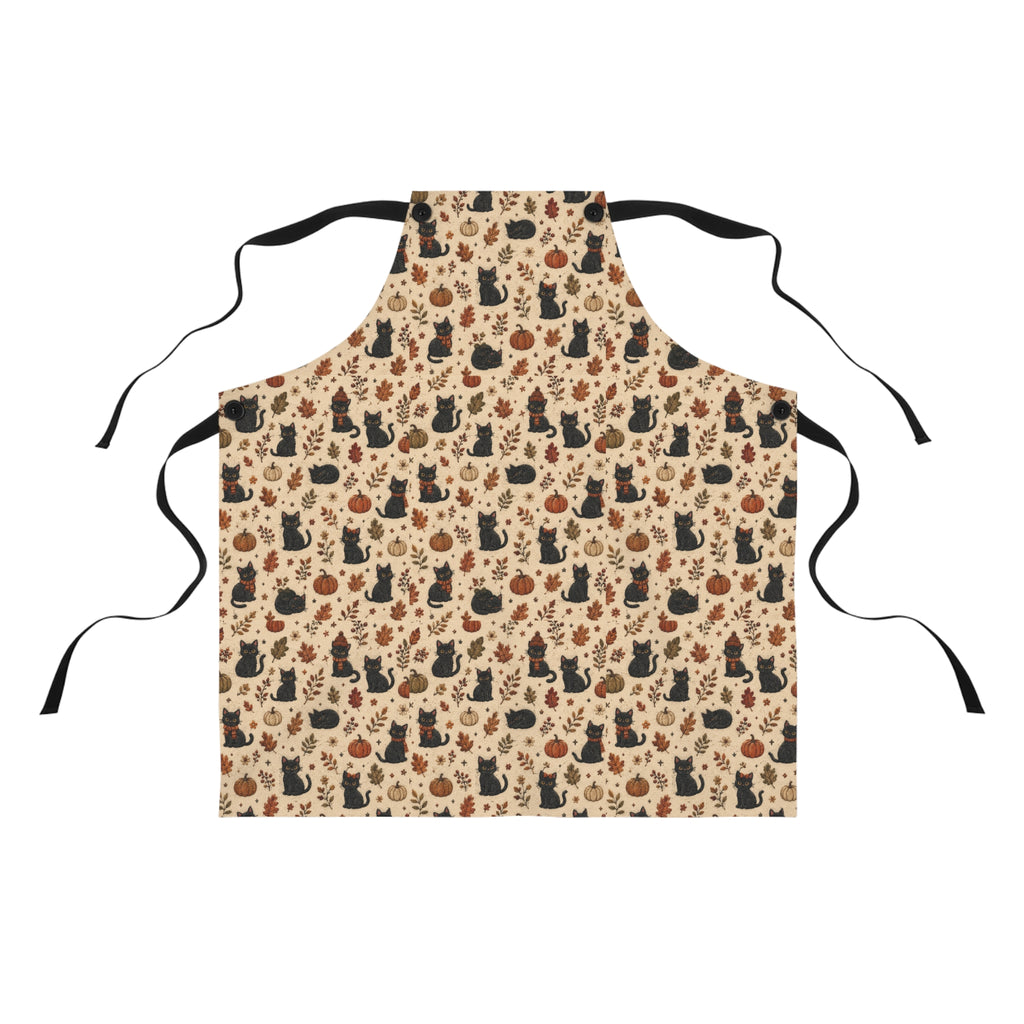 Autumn Cats Kitchen Apron — Cute Black Cat & Pumpkin Pattern