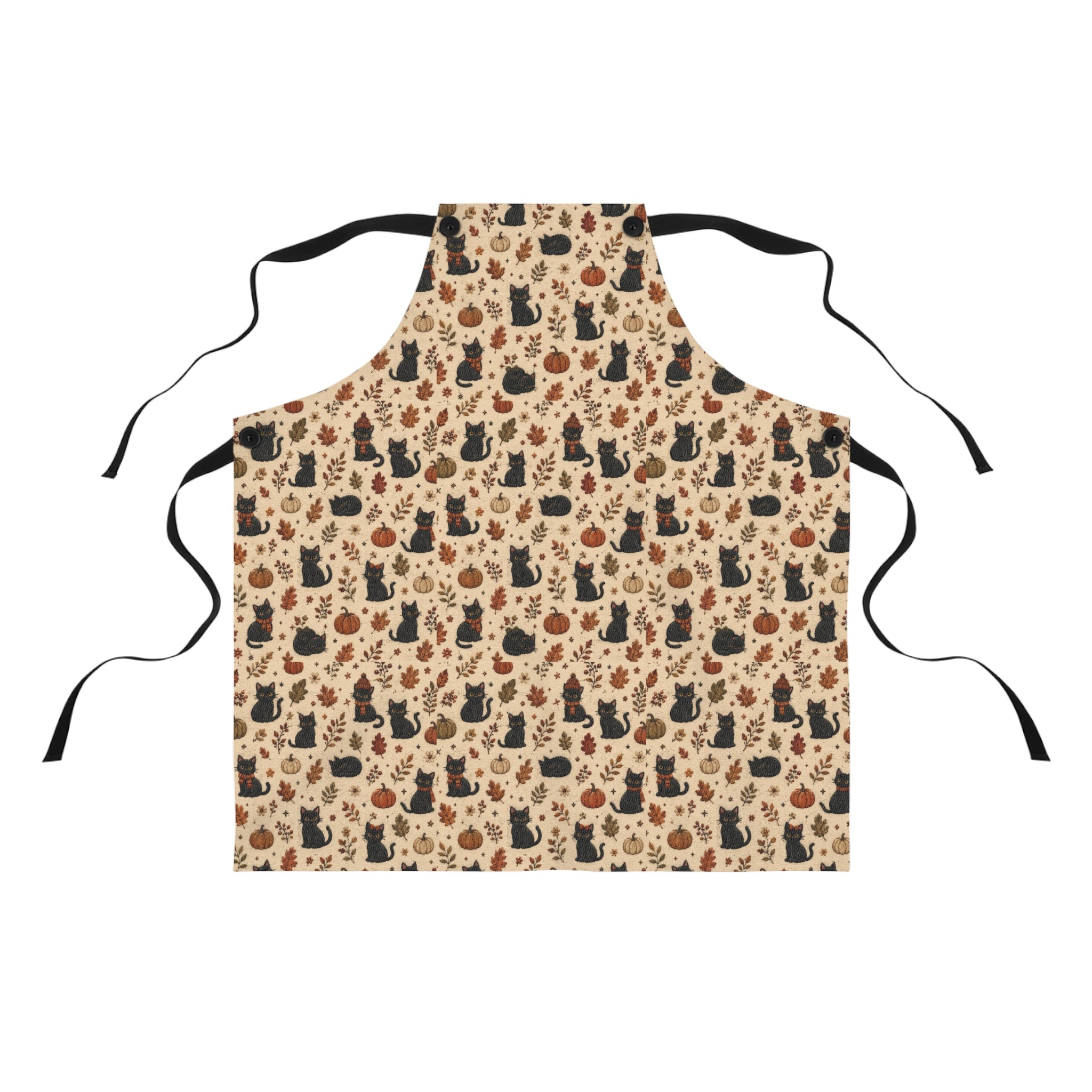 Autumn Cats Kitchen Apron — Cute Black Cat & Pumpkin Pattern