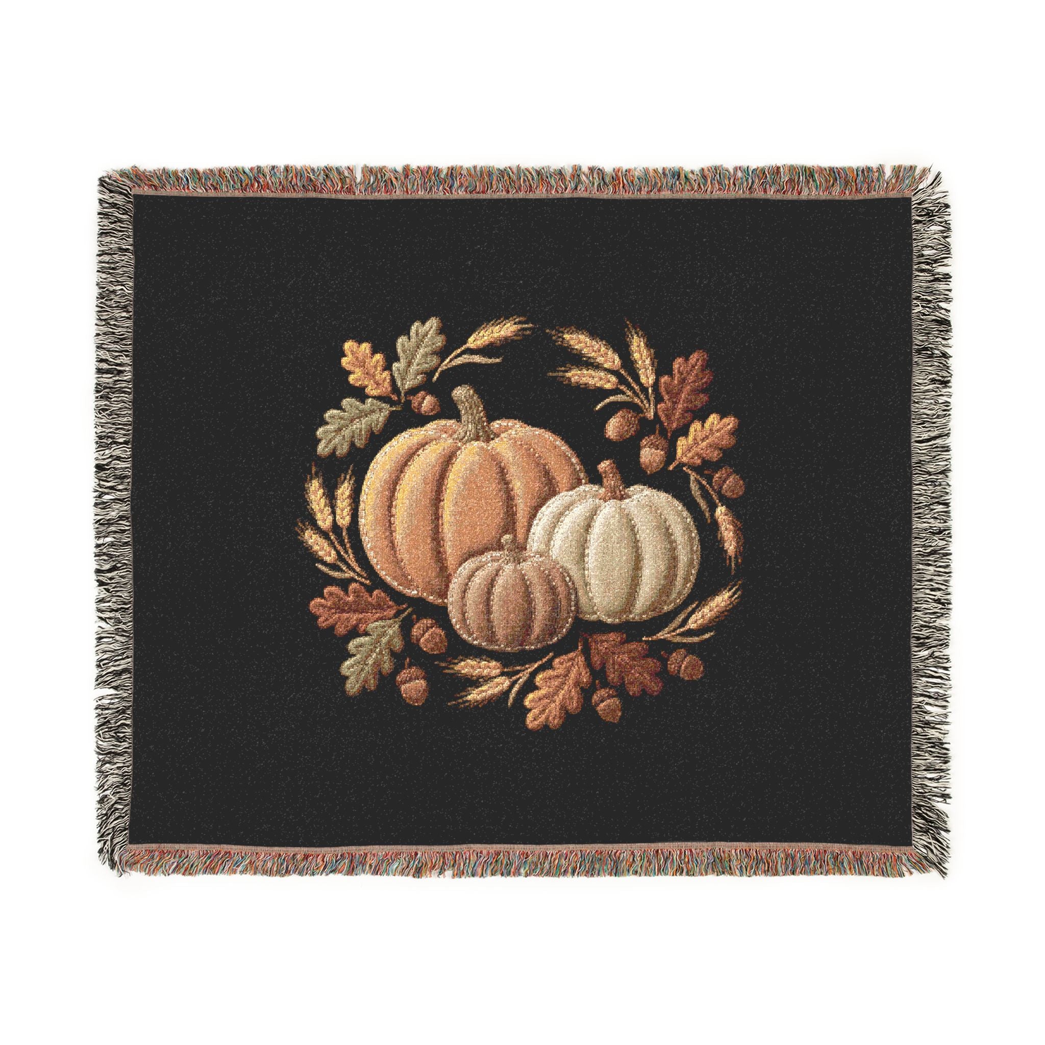 Autumn Pumpkin Woven Blanket | Fall Harvest Throw, Harvest Pumpkins Tapestry