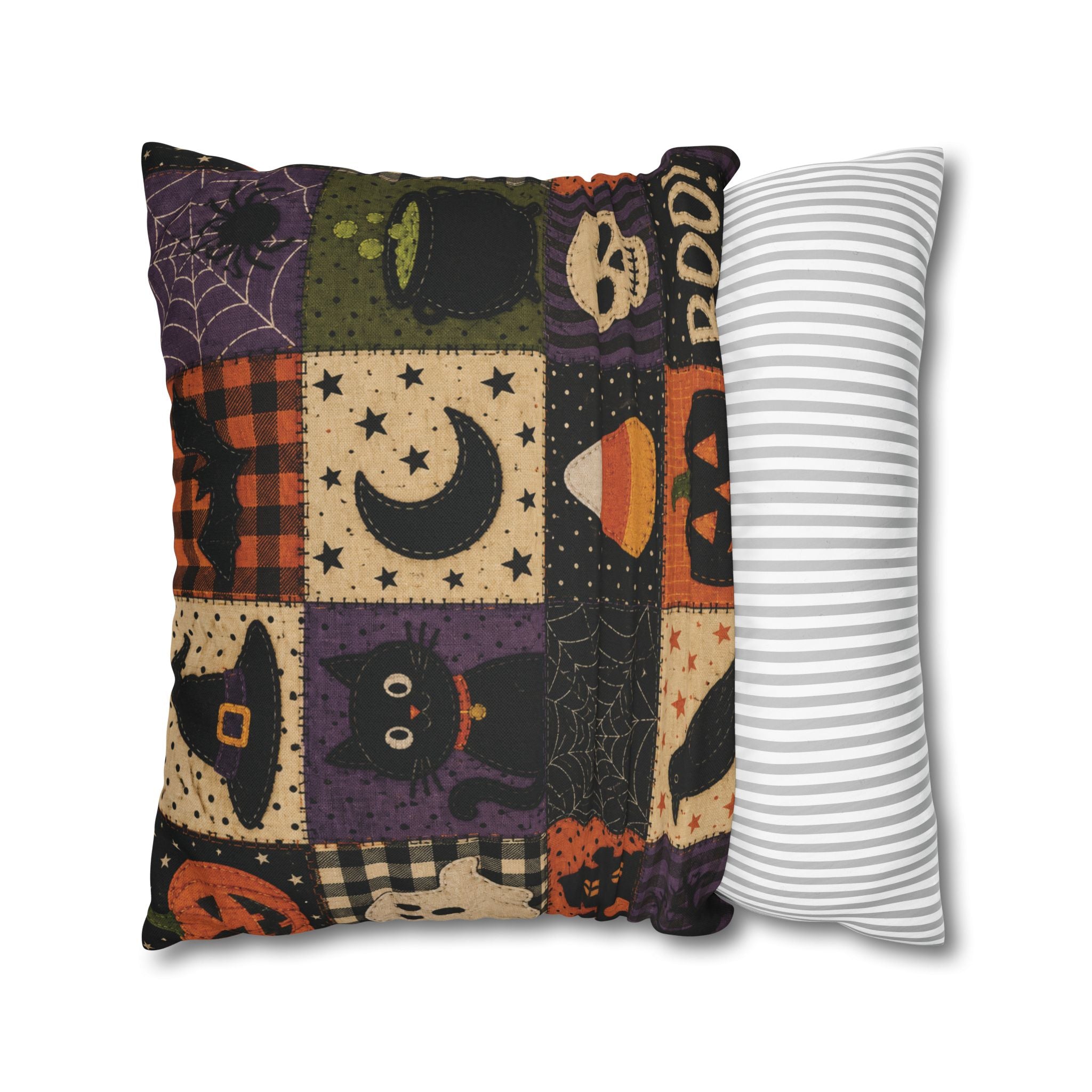 Halloween Spooky Cat, Candy Corn & Pumpkin Pillow Cover