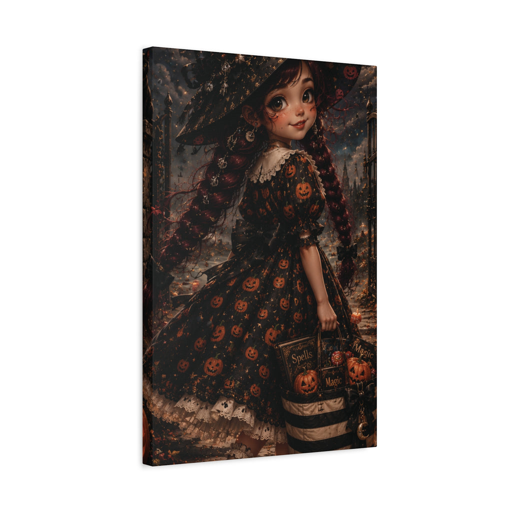 Whimsical Little Witch Pumpkin Dress Canvas