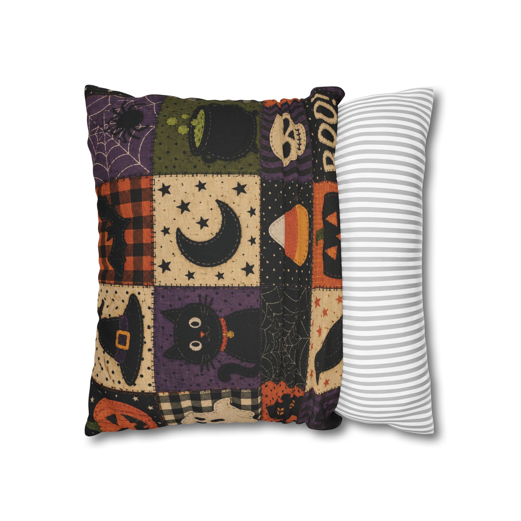 Halloween Spooky Cat, Candy Corn & Pumpkin Pillow Cover