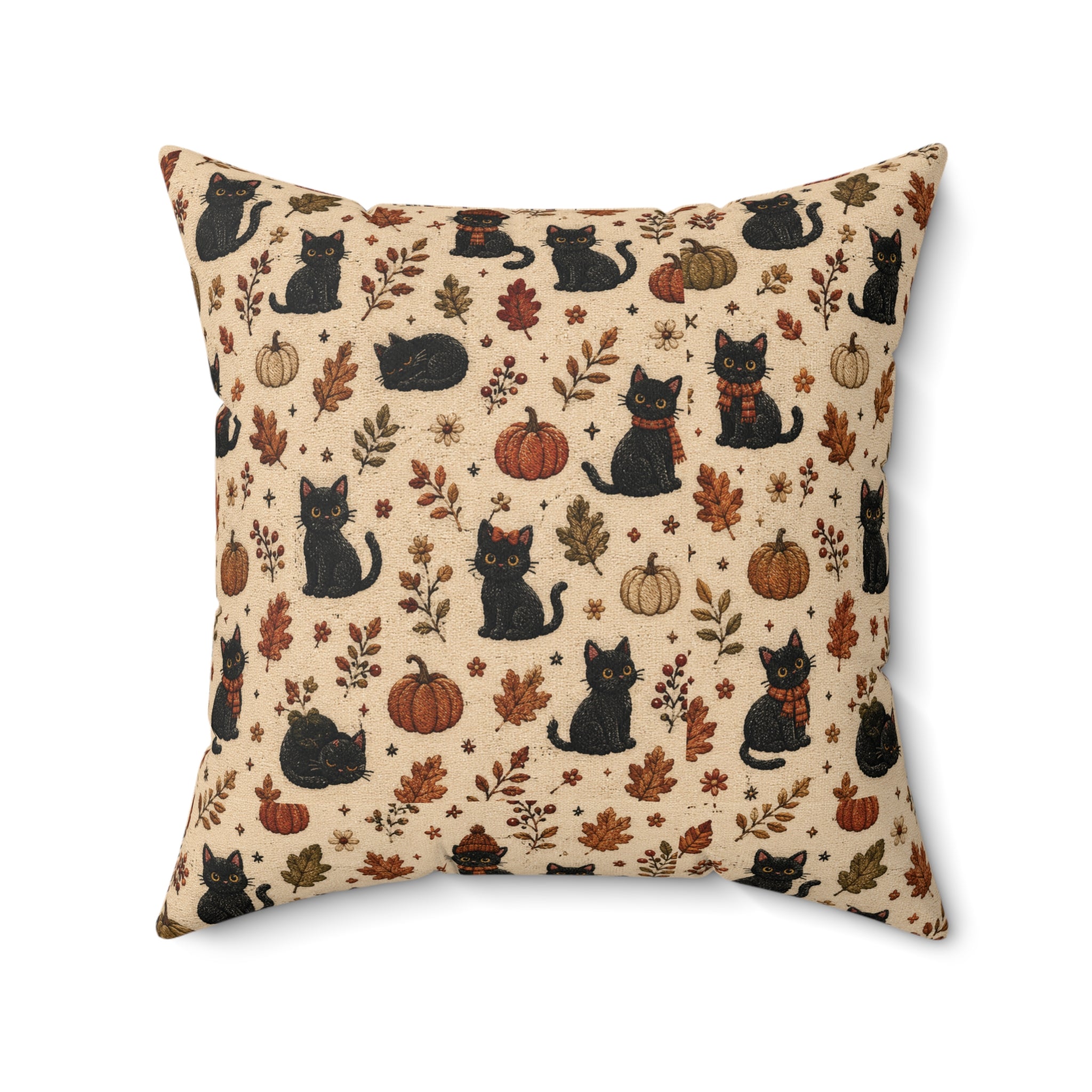 Autumn Black Cats & Pumpkins Throw Pillow