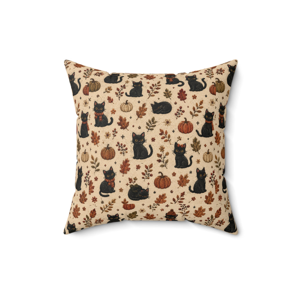 Autumn Black Cats & Pumpkins Throw Pillow