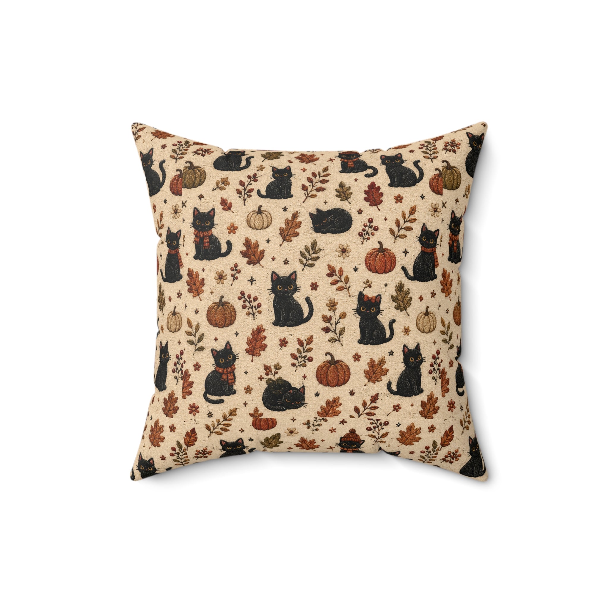 Autumn Black Cats & Pumpkins Throw Pillow
