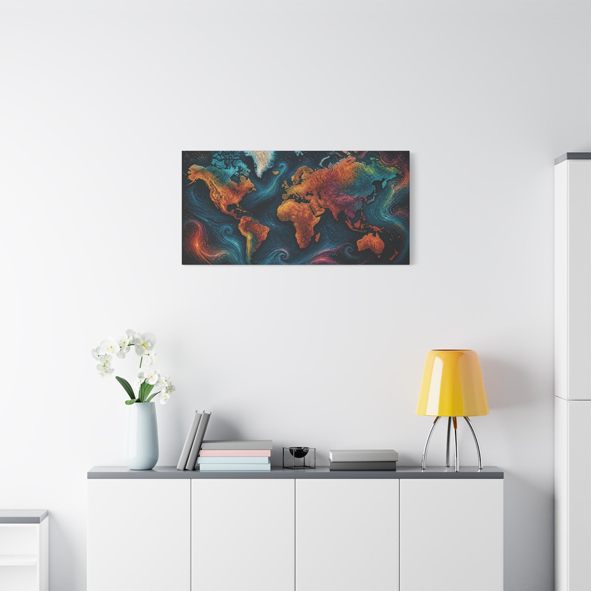 Colorful Abstract World Map Matte Canvas