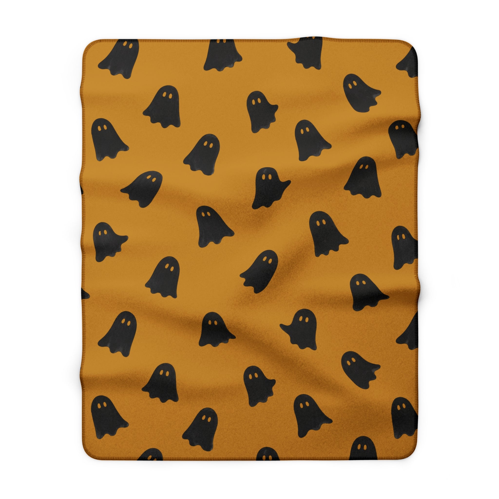 Ghost Pattern Sherpa Blanket | Halloween orange black ghosts