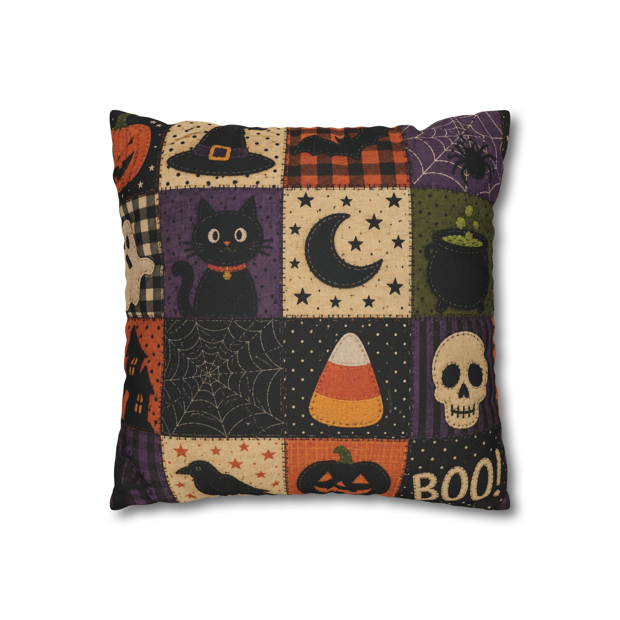 Halloween Spooky Cat, Candy Corn & Pumpkin Pillow Cover