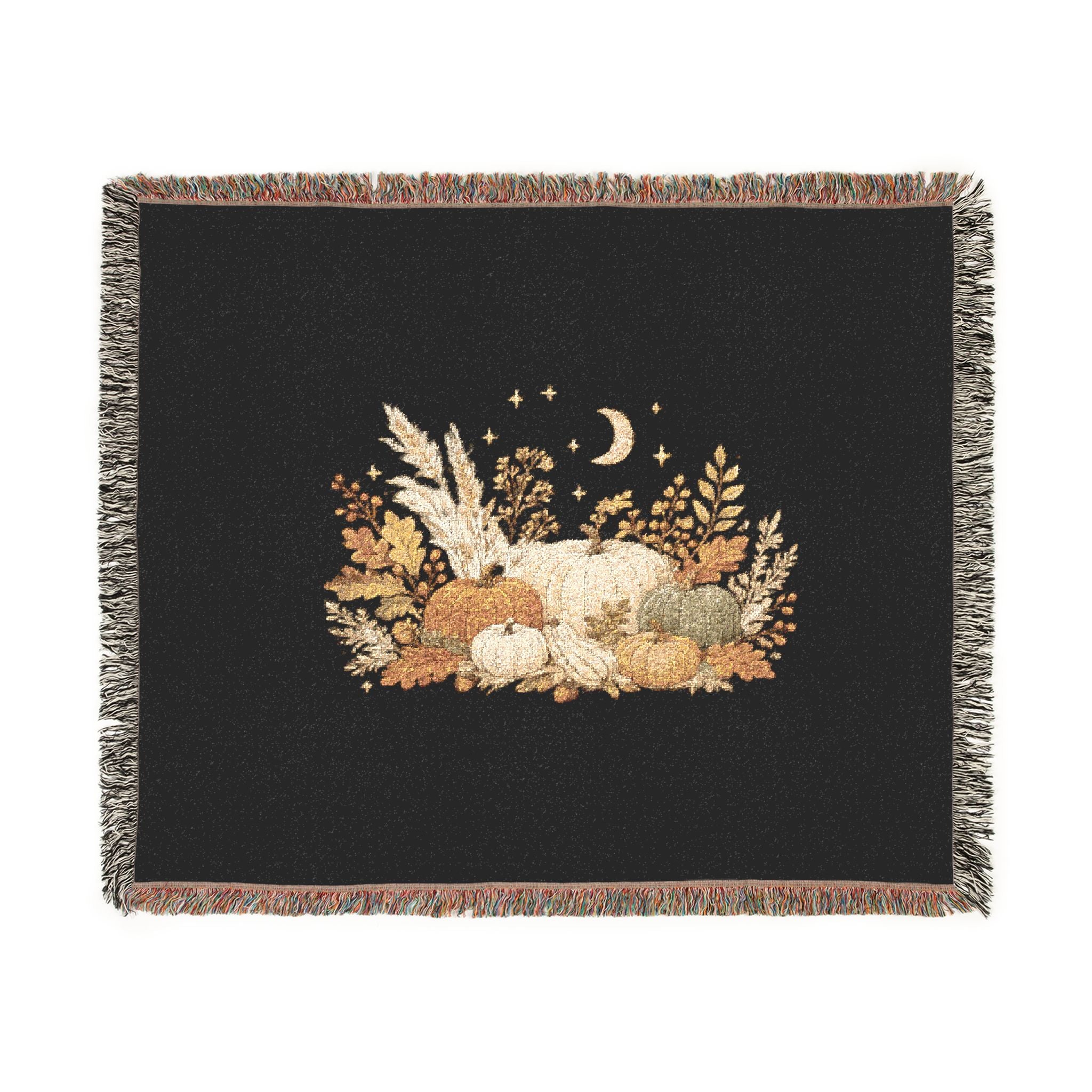 Autumn Pumpkin Moon Woven Blanket | Fall Harvest Nightscape