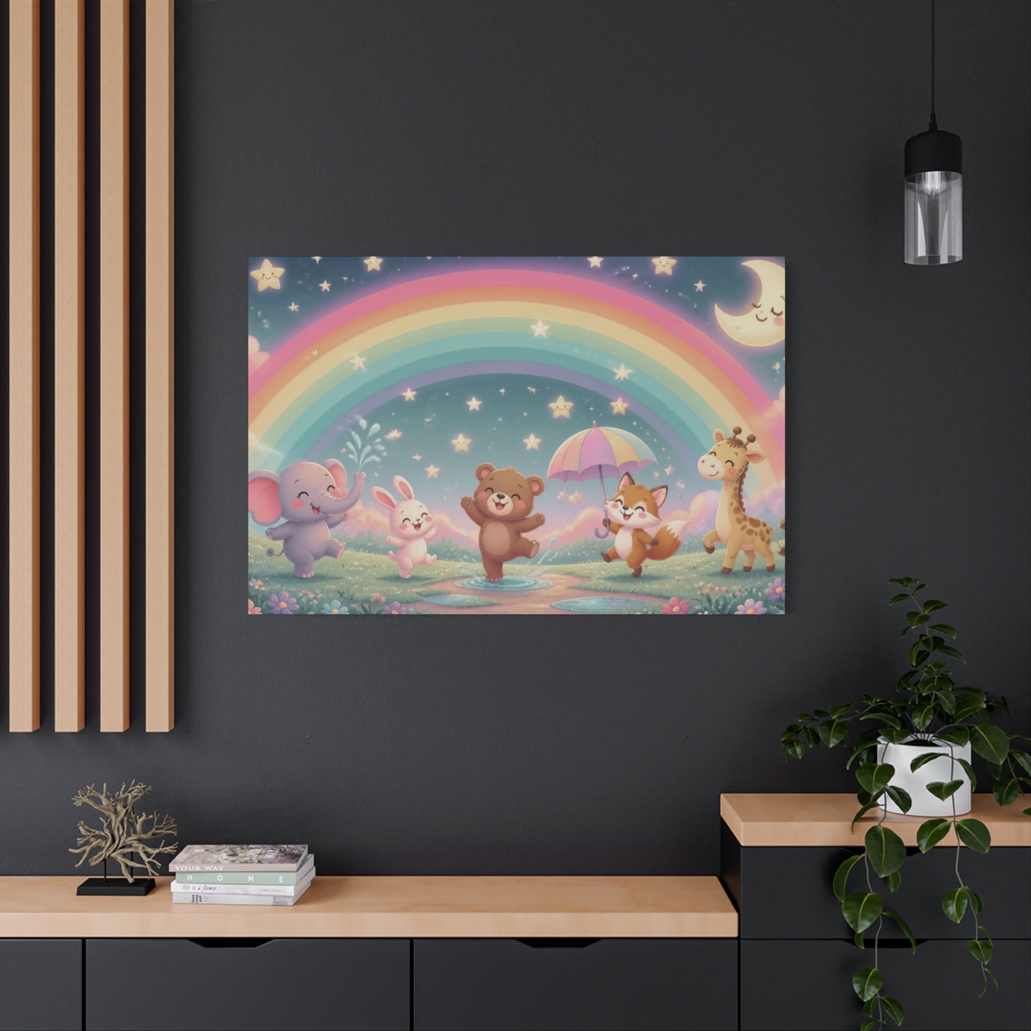 Dancing Forest Animals Rainbow Canvas | Nursery