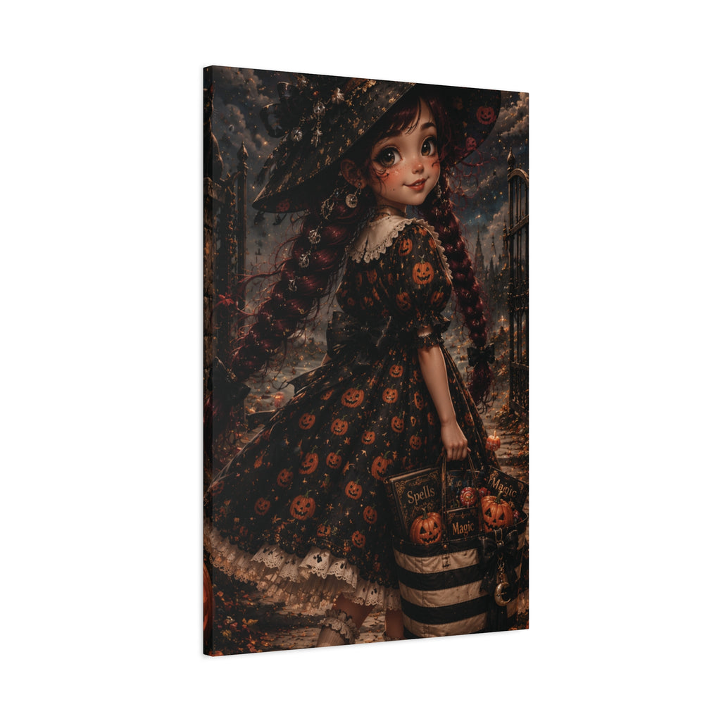 Whimsical Little Witch Pumpkin Dress Canvas