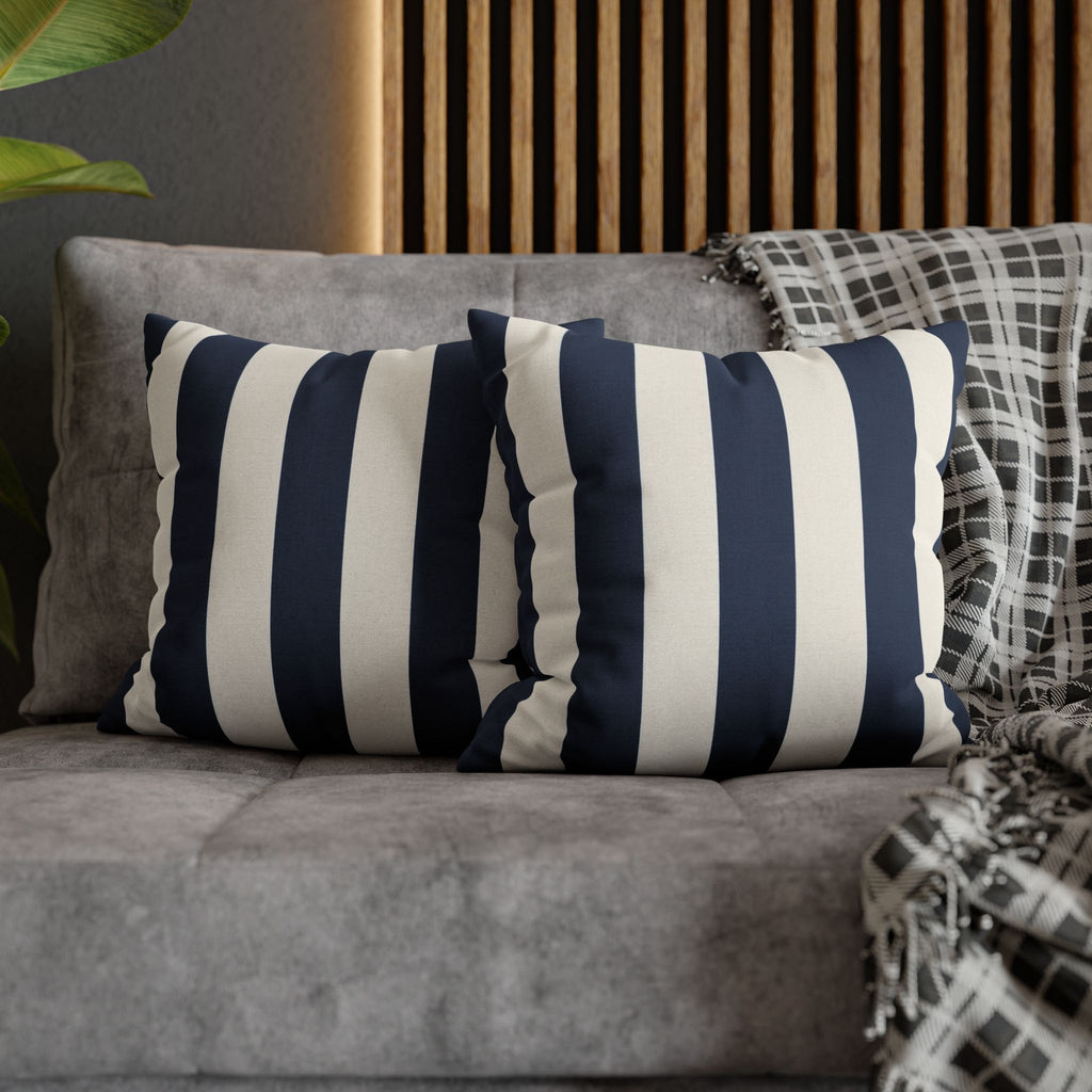 Navy Blue and White Striped Pillowcase