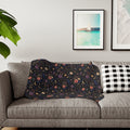 Celestial Floral Pattern Sherpa Blanket | Moon and Flowers | Grey White Tan