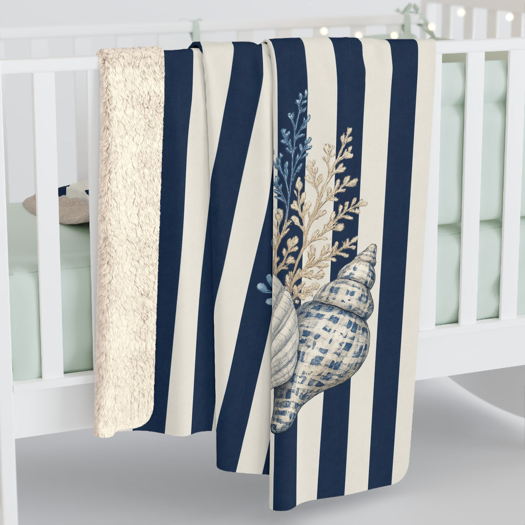 Nautical Coastal Blue Cream Sherpa Throw