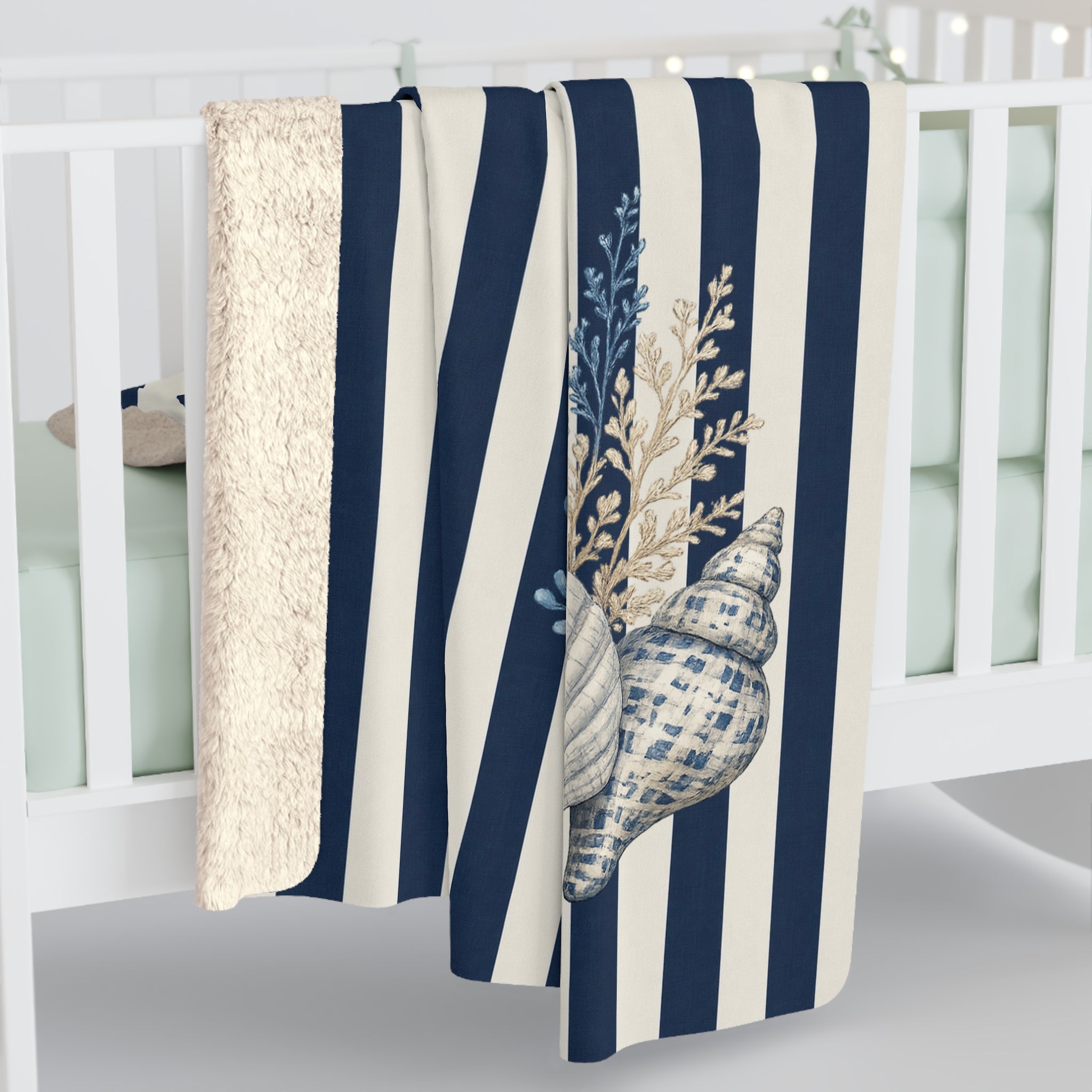 Nautical Coastal Blue Cream Sherpa Throw