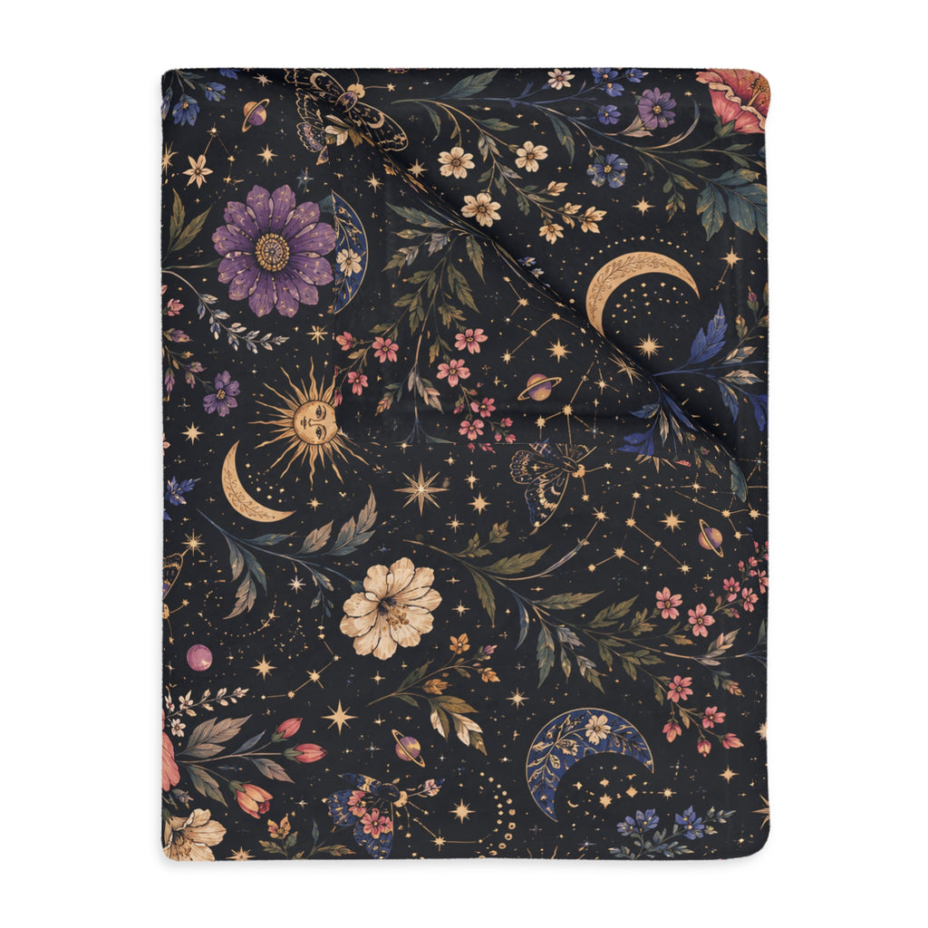 Celestial Double Sided Moon and Wildflowers Night Sky Throw
