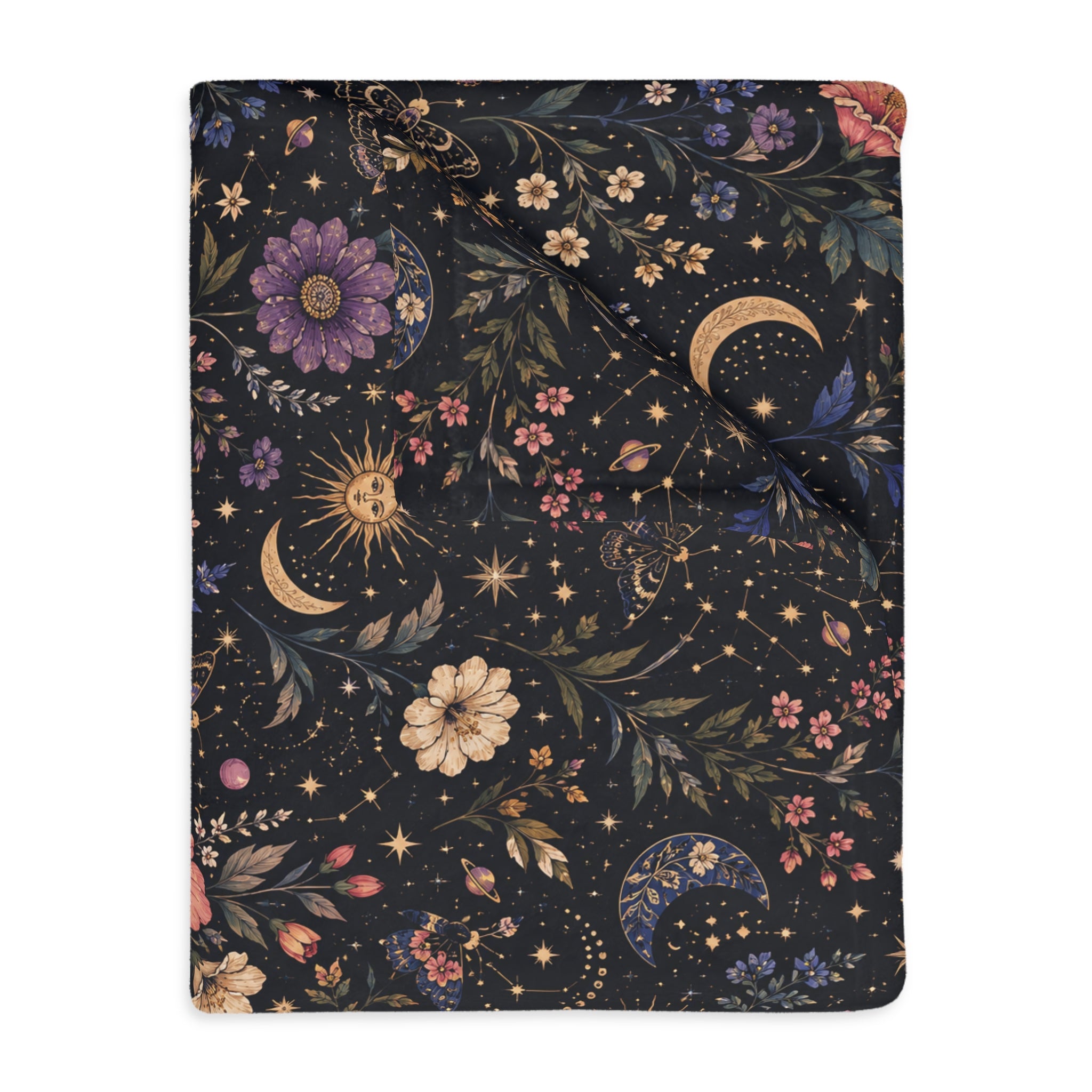 Celestial Double Sided Moon and Wildflowers Night Sky Throw