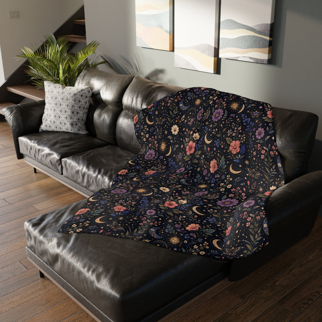 Celestial Double Sided Moon and Wildflowers Night Sky Throw
