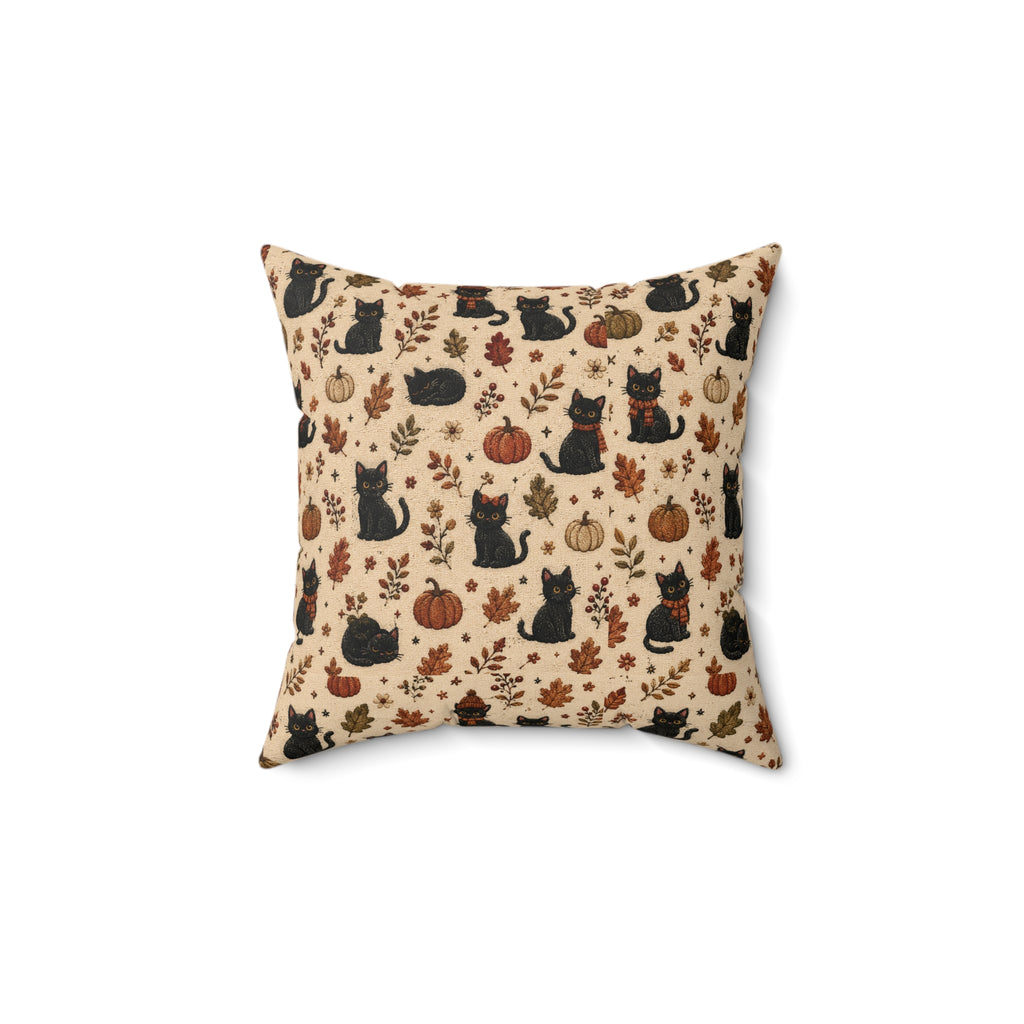 Autumn Black Cats & Pumpkins Throw Pillow