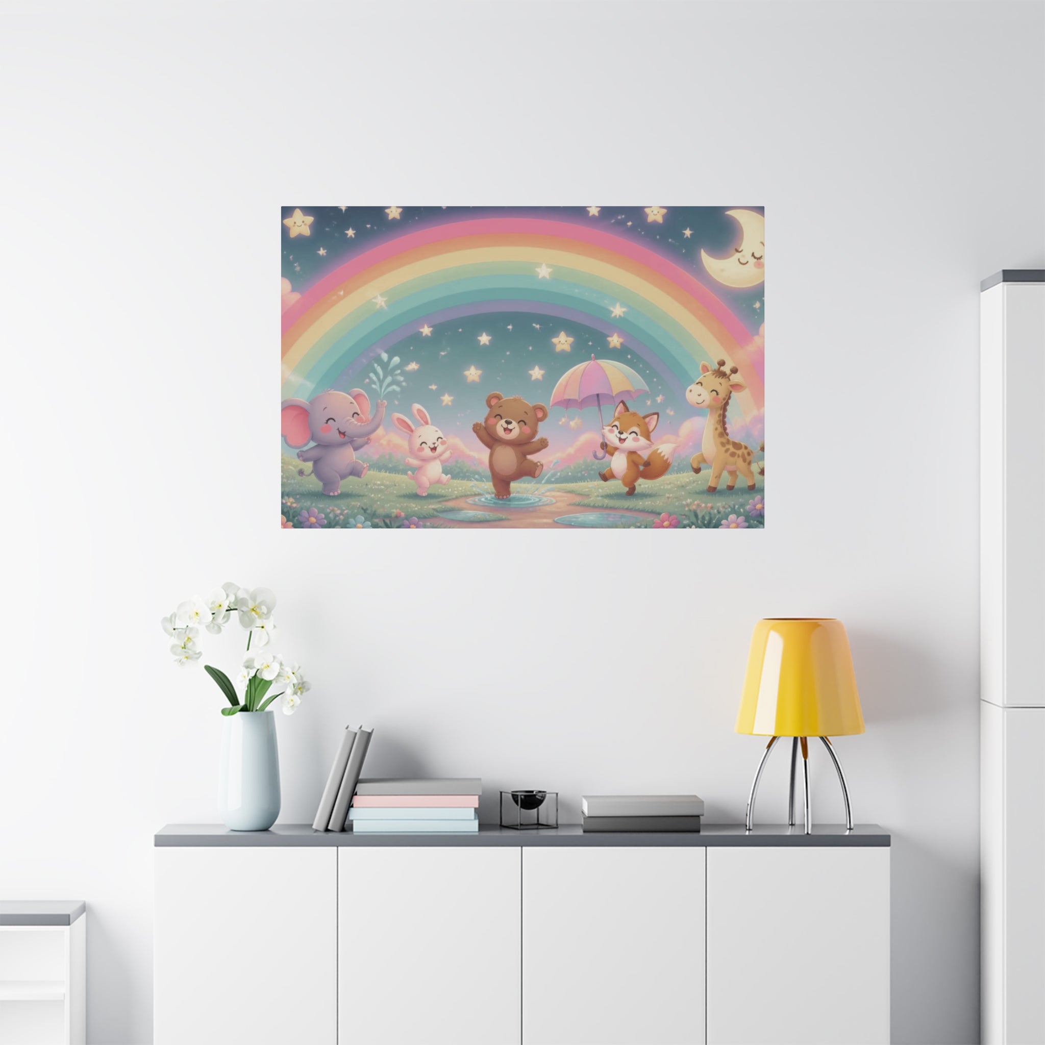 Dancing Forest Animals Rainbow Canvas | Nursery