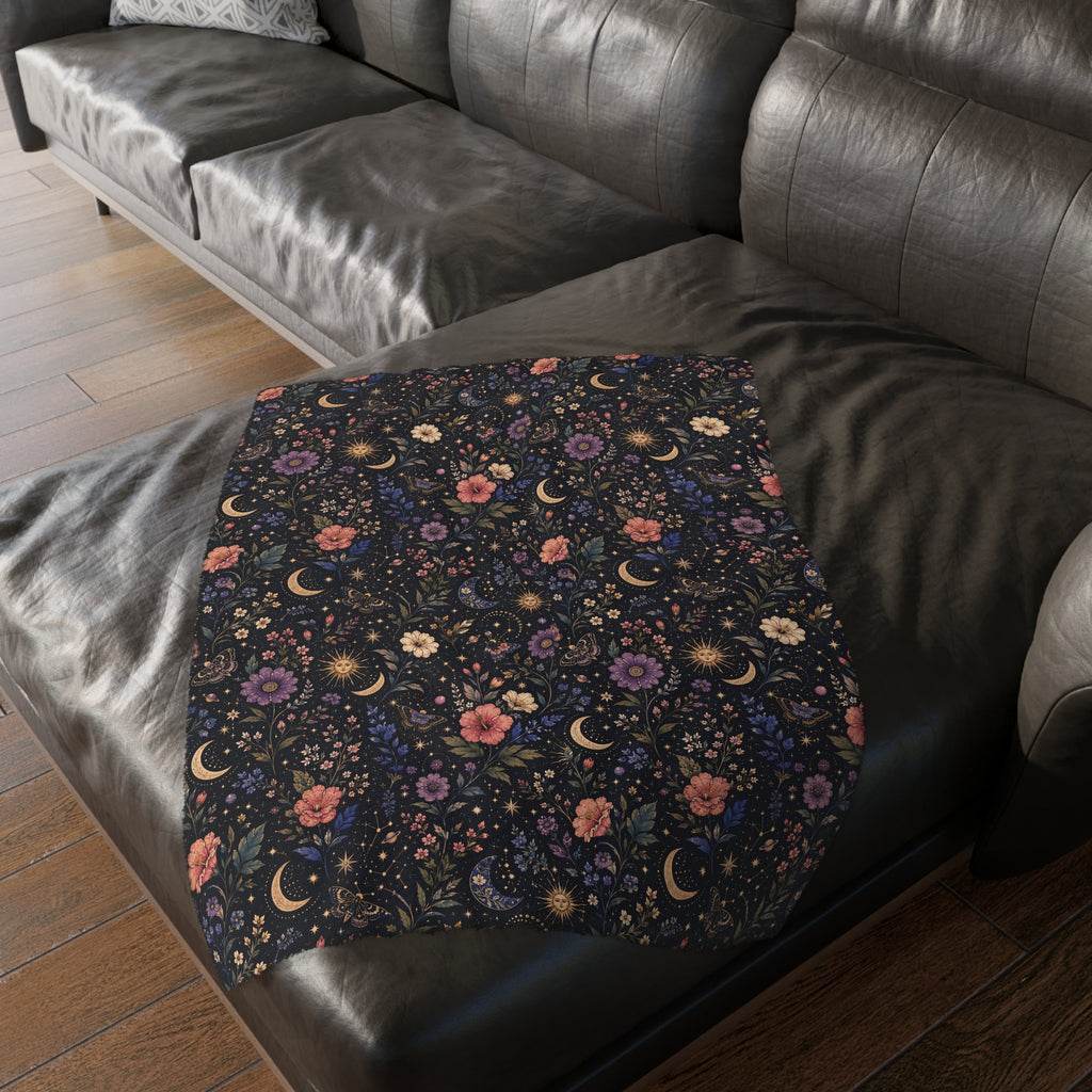 Celestial Double Sided Moon and Wildflowers Night Sky Throw