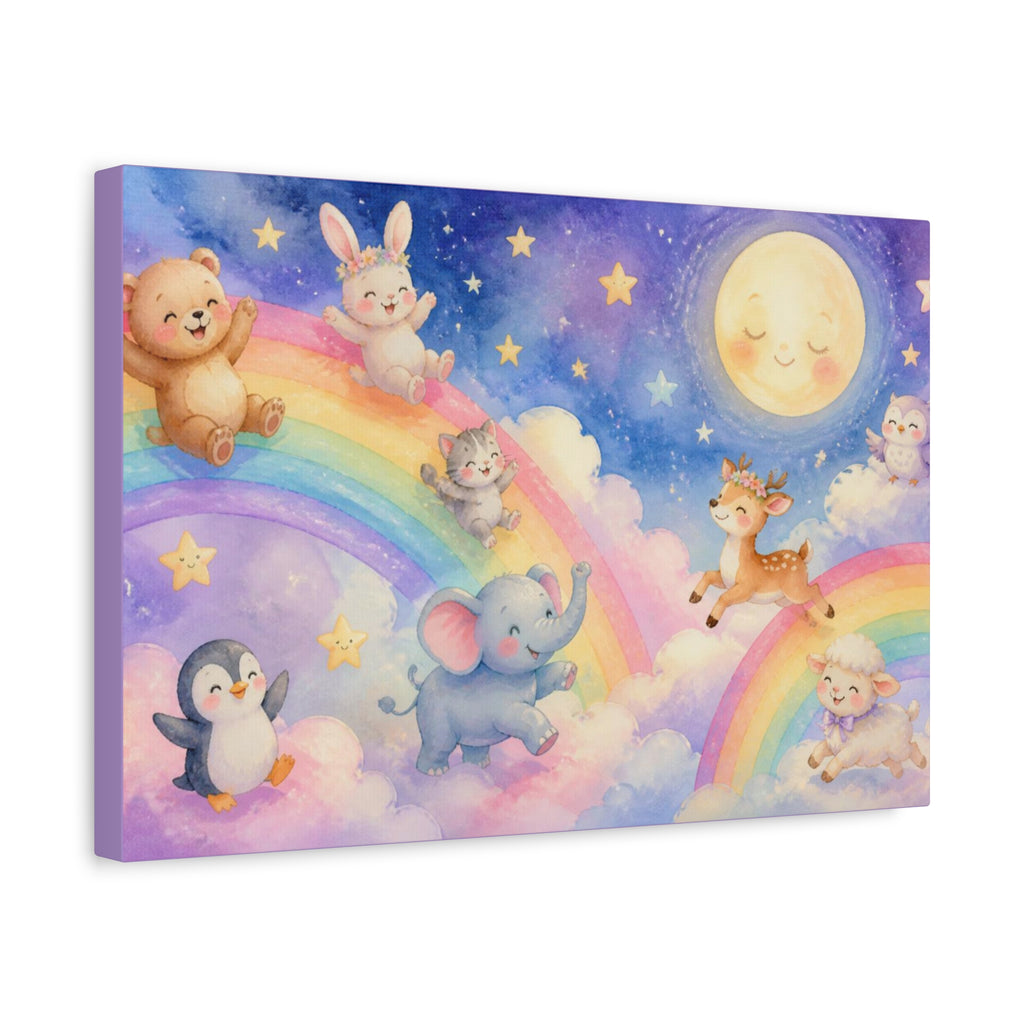 Sleepy Moon and Rainbow Animals Matte Canvas