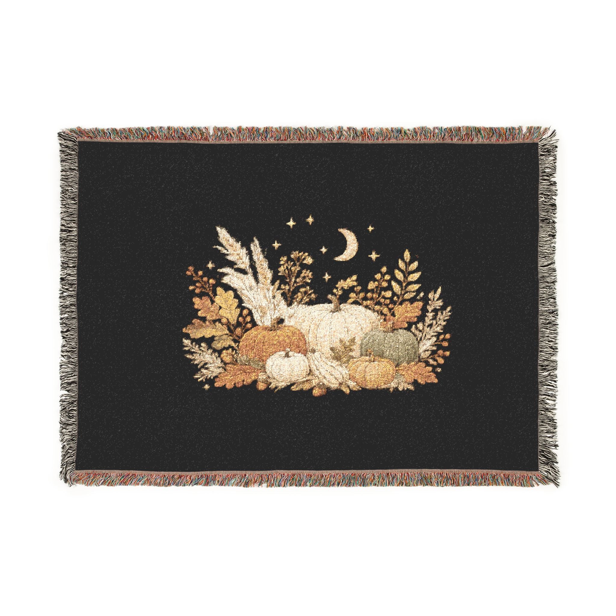 Autumn Pumpkin Moon Woven Blanket | Fall Harvest Nightscape