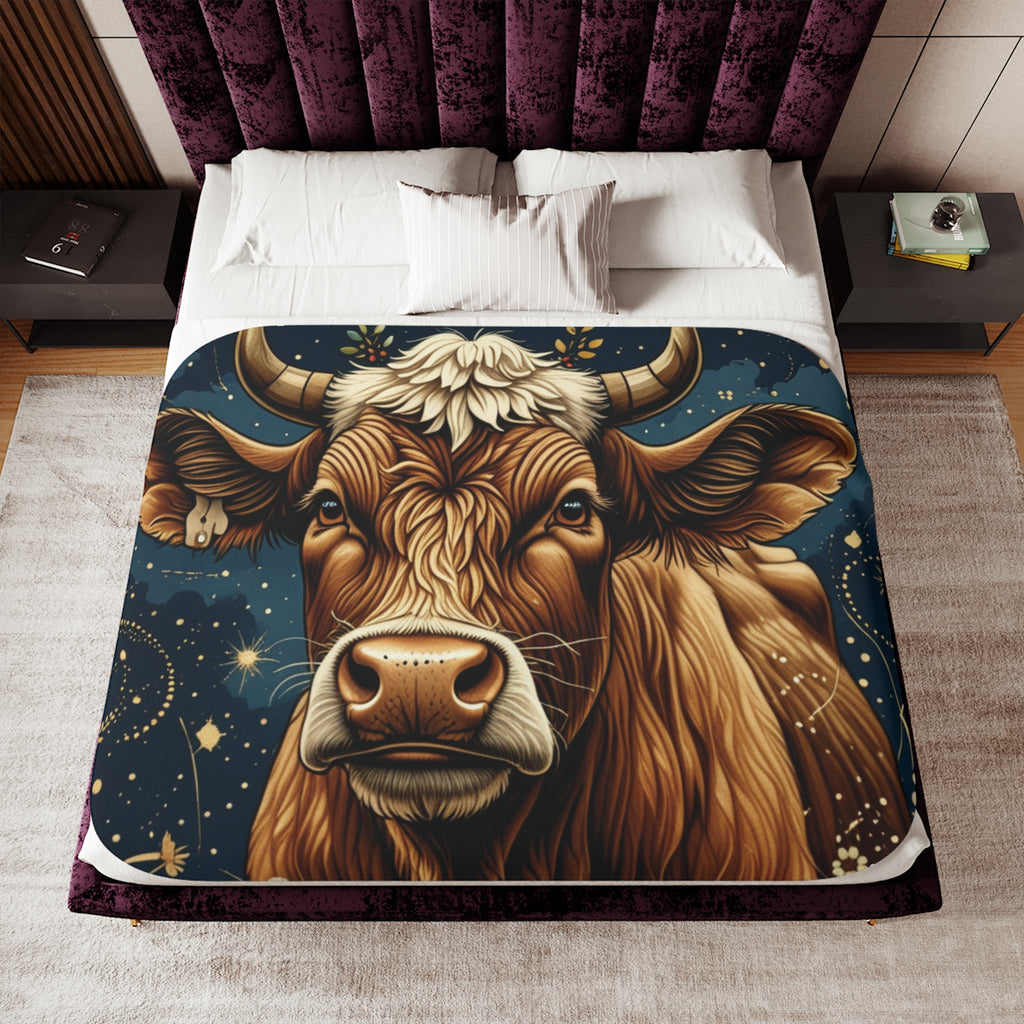 Brown Cow Illustration Sherpa Blanket | Rustic Farmhouse Animal Throw