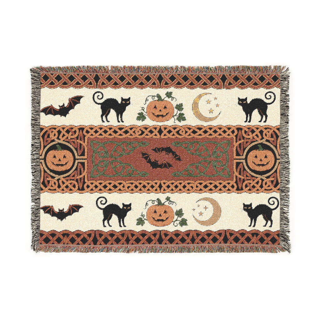 Jack-o'-Lantern Cats and Bats Woven Throw