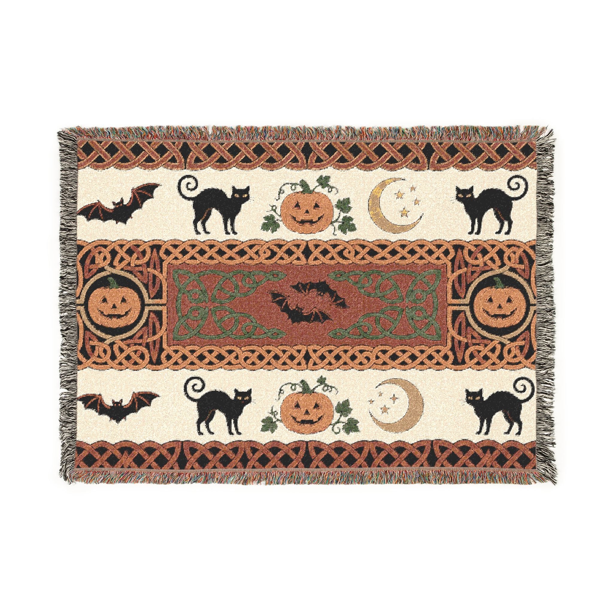 Jack-o'-Lantern Cats and Bats Woven Throw