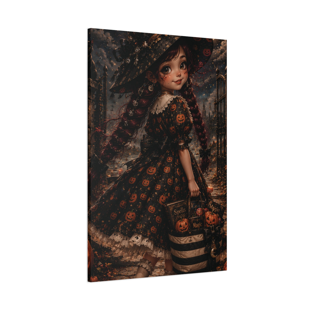 Whimsical Little Witch Pumpkin Dress Canvas