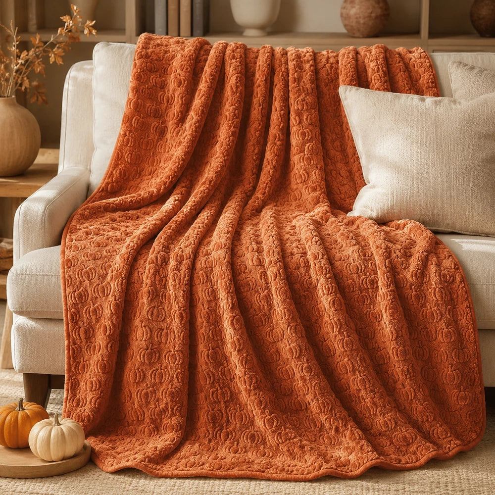 Raised Pumpkin Flannel Blanket