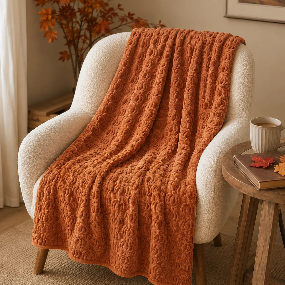 Raised Pumpkin Flannel Blanket