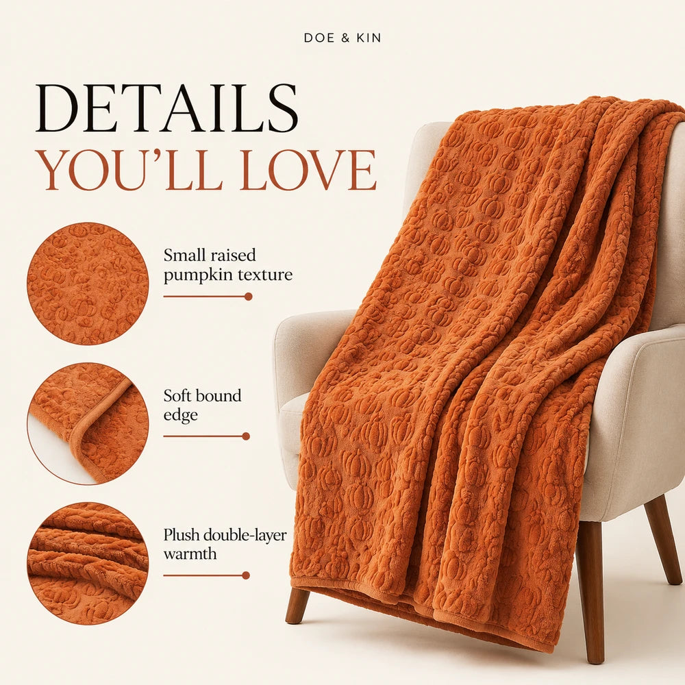 Raised Pumpkin Flannel Blanket