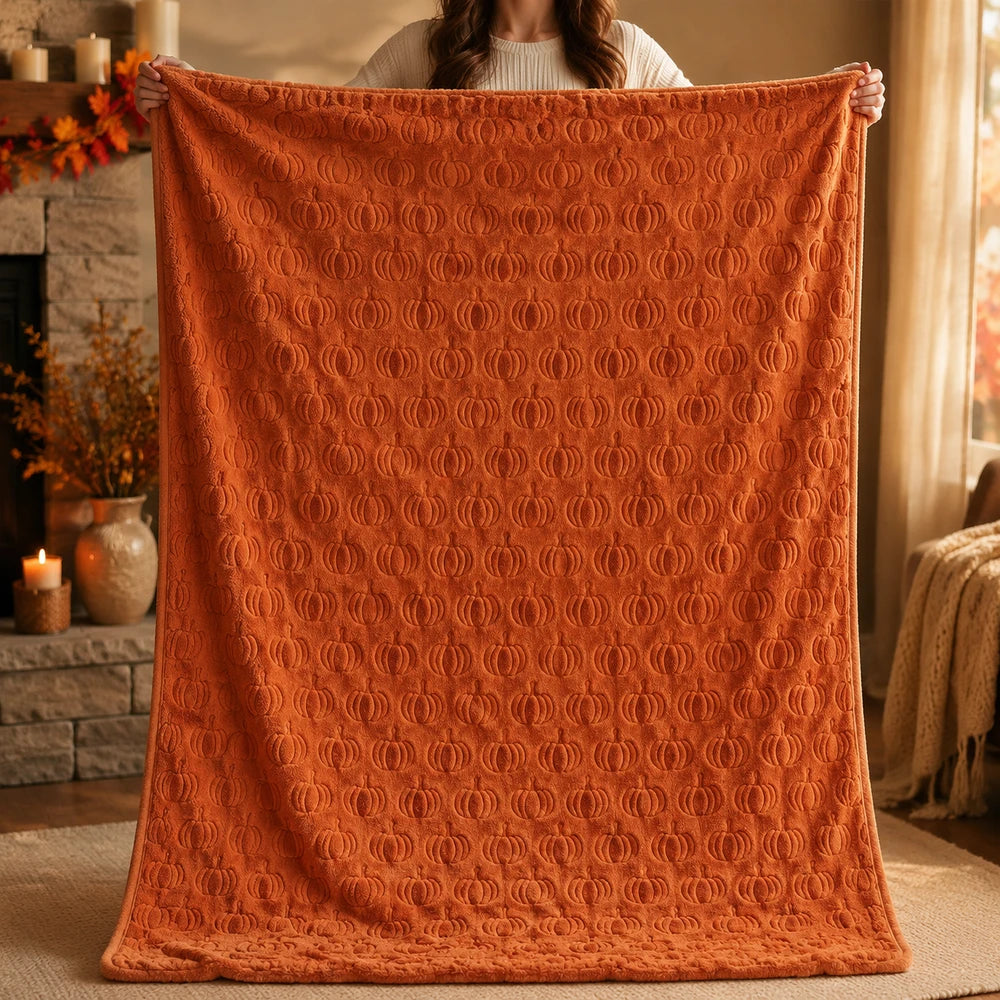 Raised Pumpkin Flannel Blanket