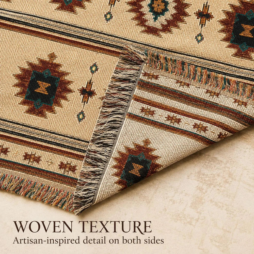 Southwestern Woven Throw Blanket, Boho Geometric Cotton Blanket, Western Home Decor, Fringed Couch Throw, 50x60 or 60x85