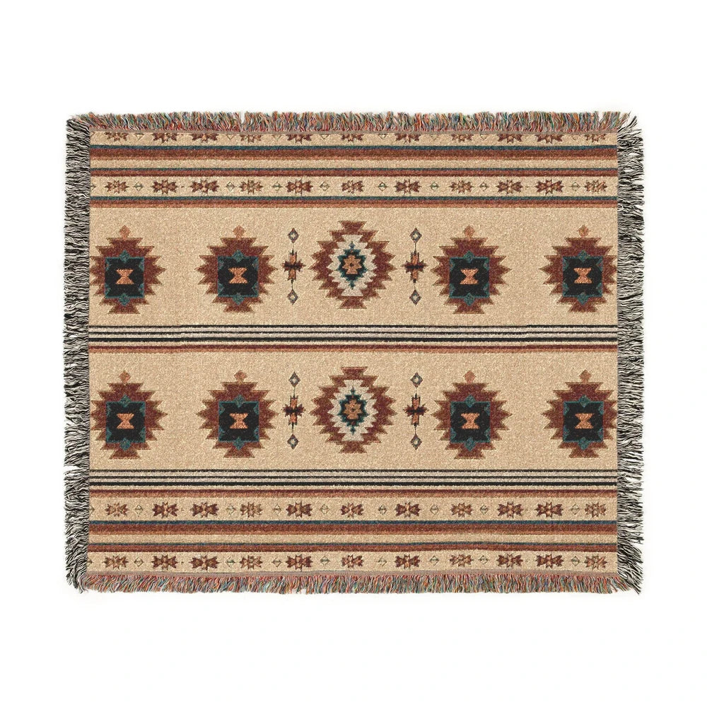Southwestern Woven Throw Blanket, Boho Geometric Cotton Blanket, Western Home Decor, Fringed Couch Throw, 50x60 or 60x85