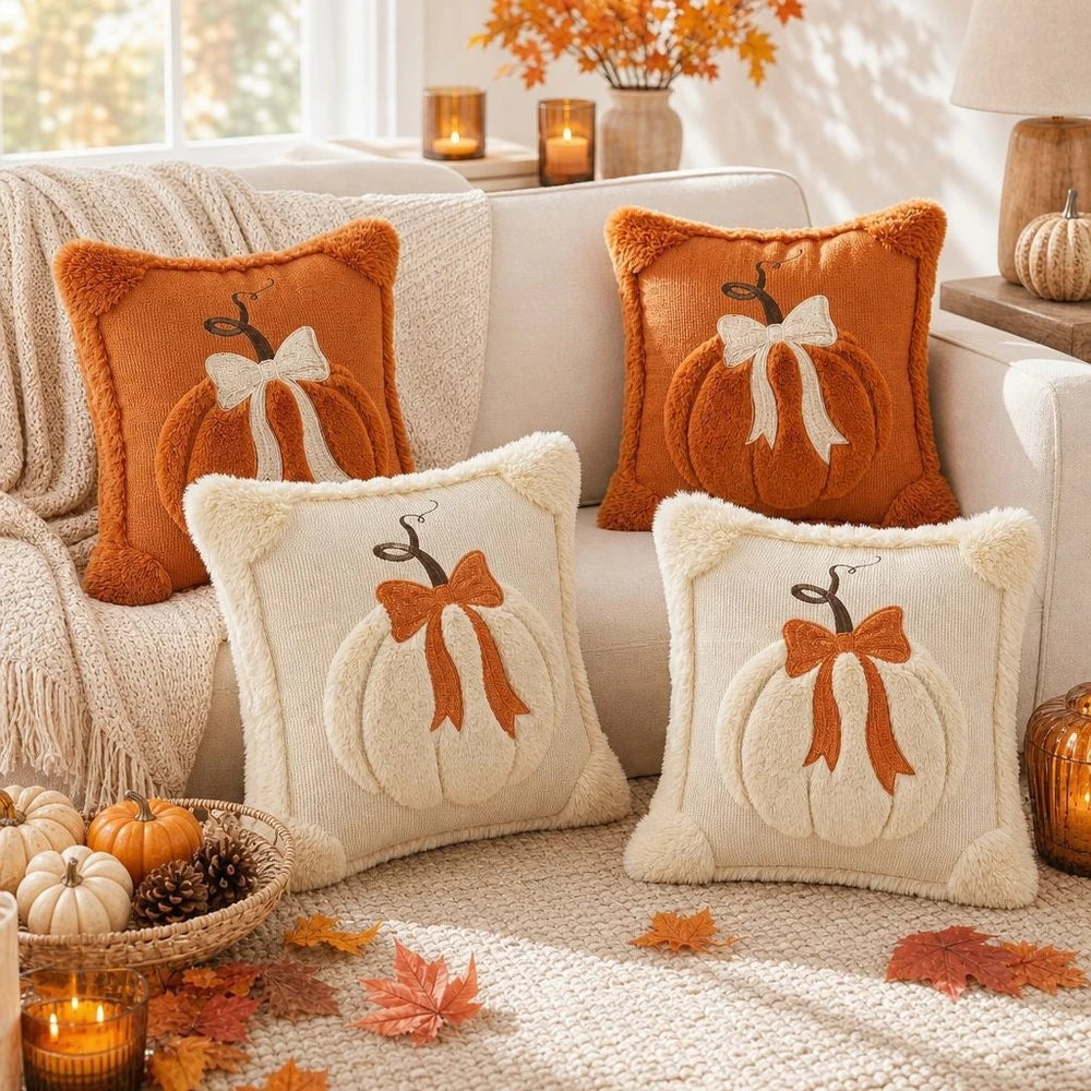 Embroidered Autumn Throw Pillow