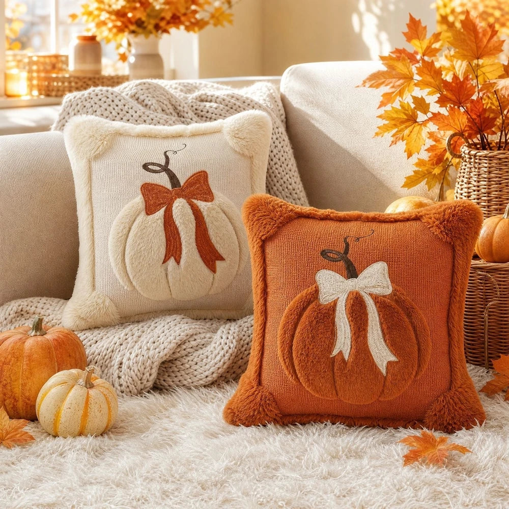 Embroidered Autumn Throw Pillow