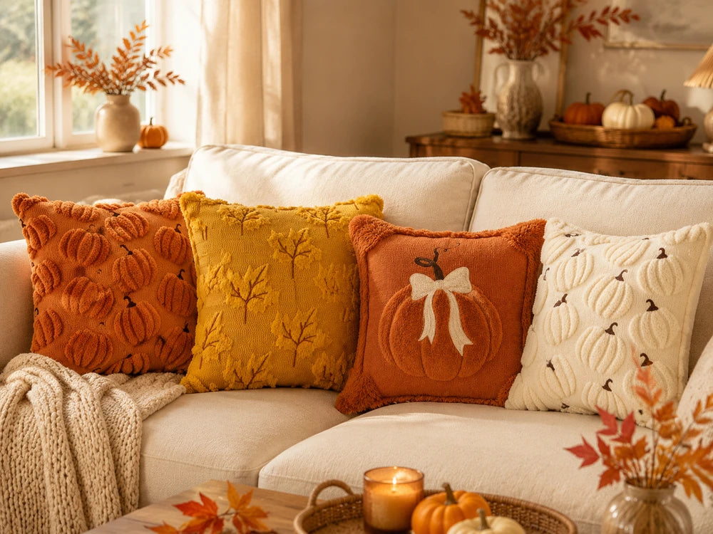 Embroidered Autumn Throw Pillow