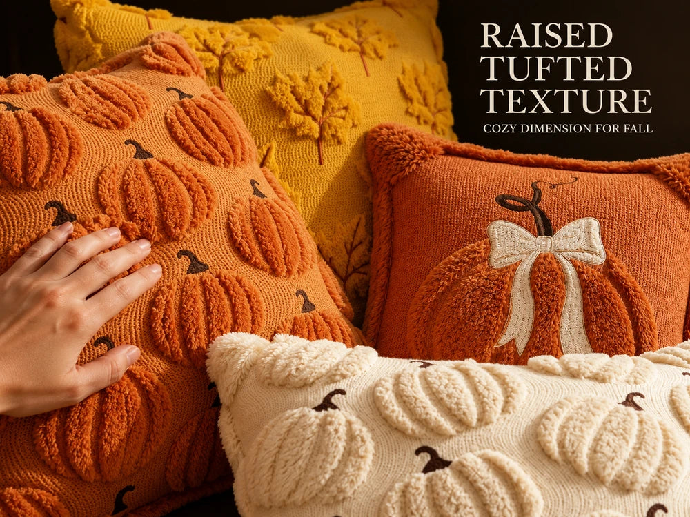 Embroidered Autumn Throw Pillow