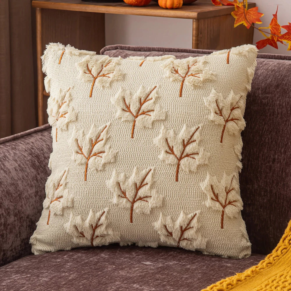 Embroidered Autumn Throw Pillow