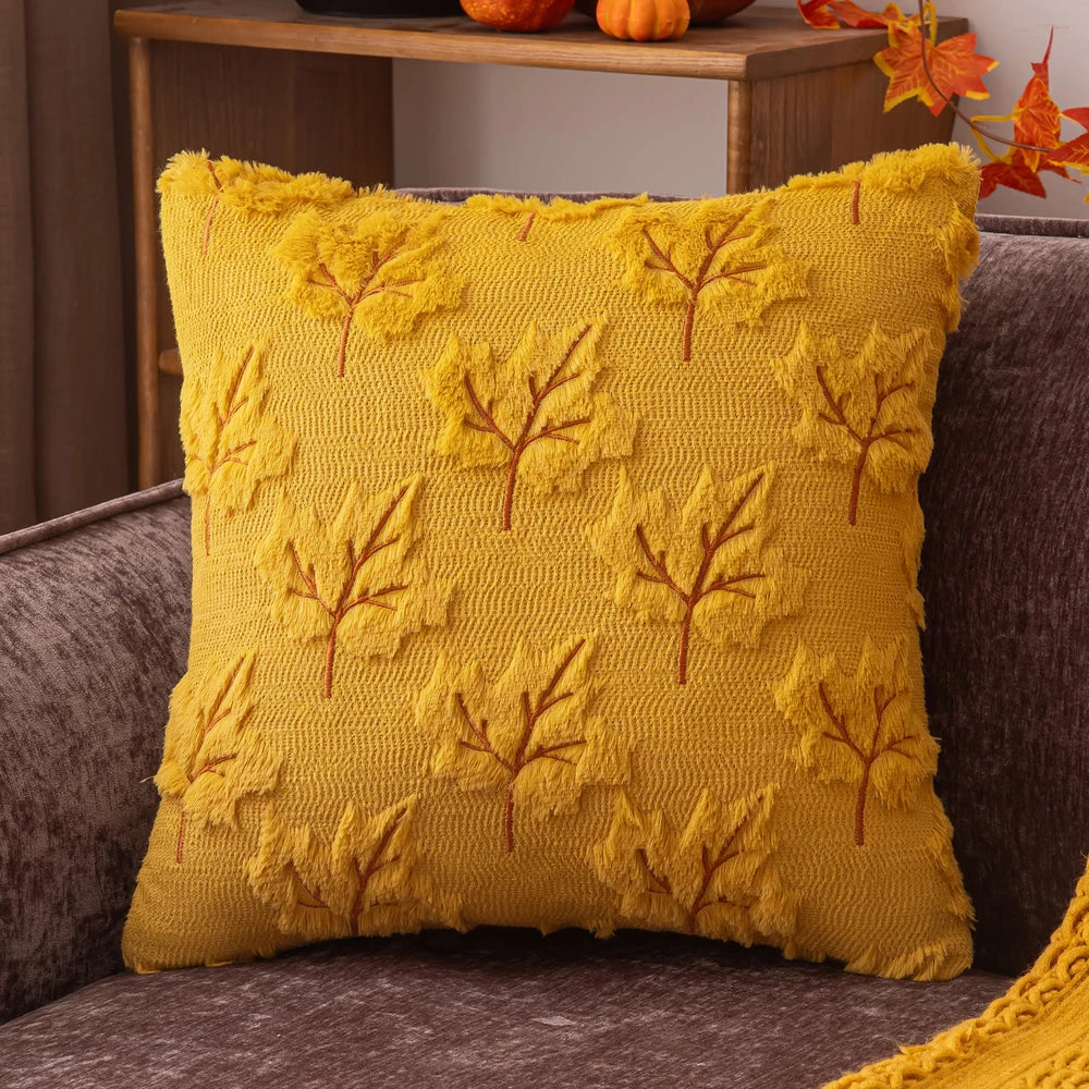 Embroidered Autumn Throw Pillow